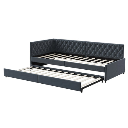 Single trundle bed 90x200 with pull-out bed – Grey velvet