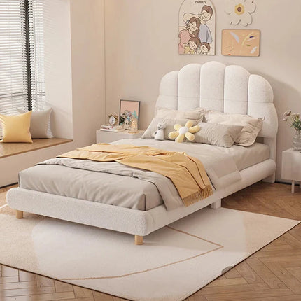 Single bed 90x200 – White fabric with plush floral design