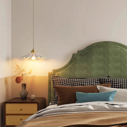 Suspension en céramique et cuivre avec abat-jour ondulé vintage