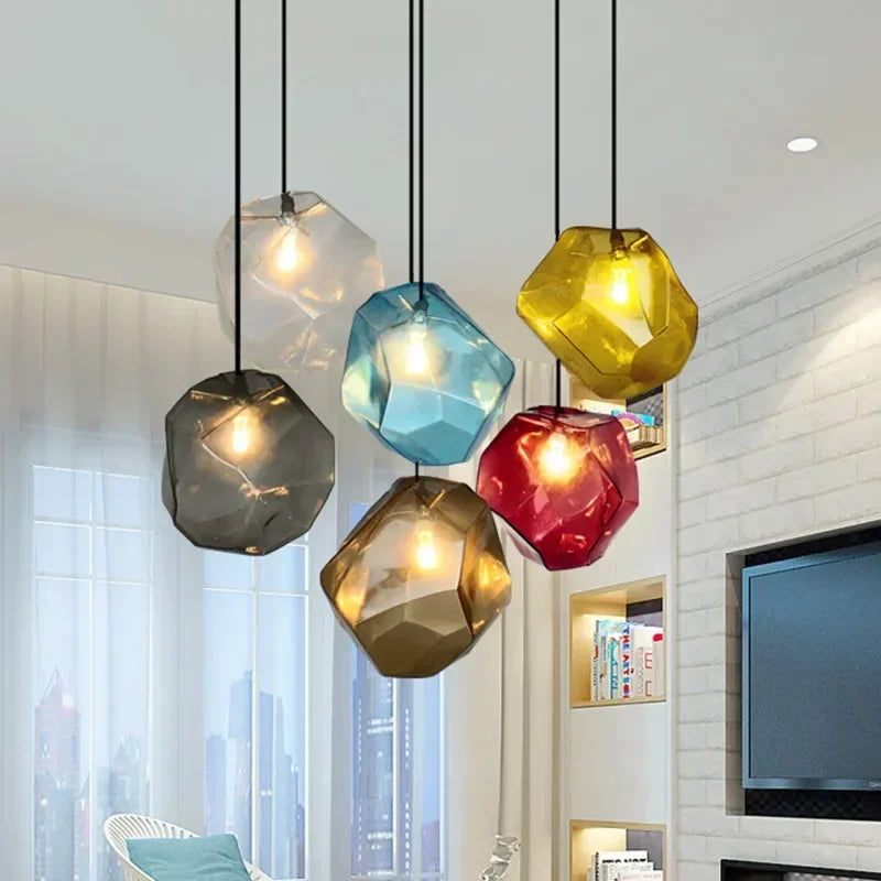 Modern Colored Glass Stone Pendant Light