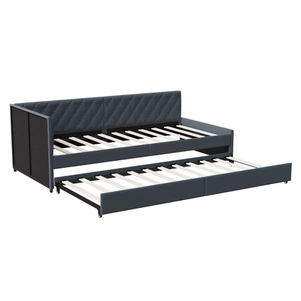 Single trundle bed 90x200 with pull-out bed – Grey velvet
