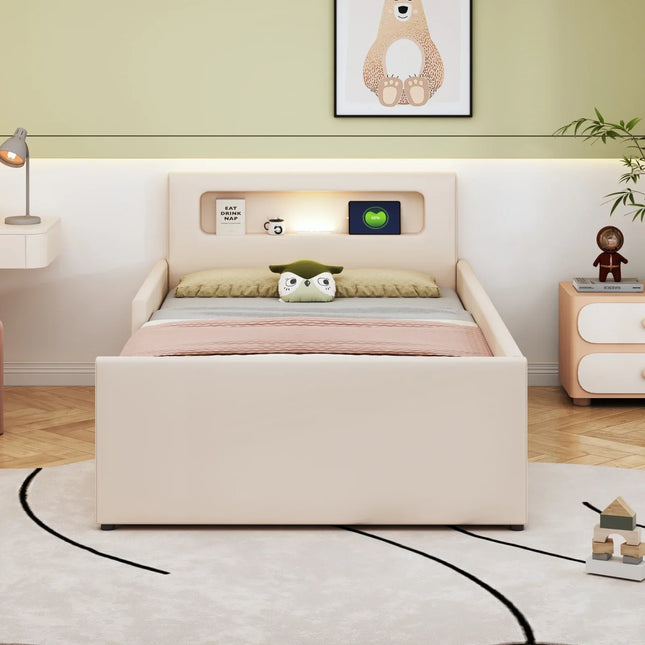 Lit 1 place 90x200 avec tiroir – PU avec LED & USB