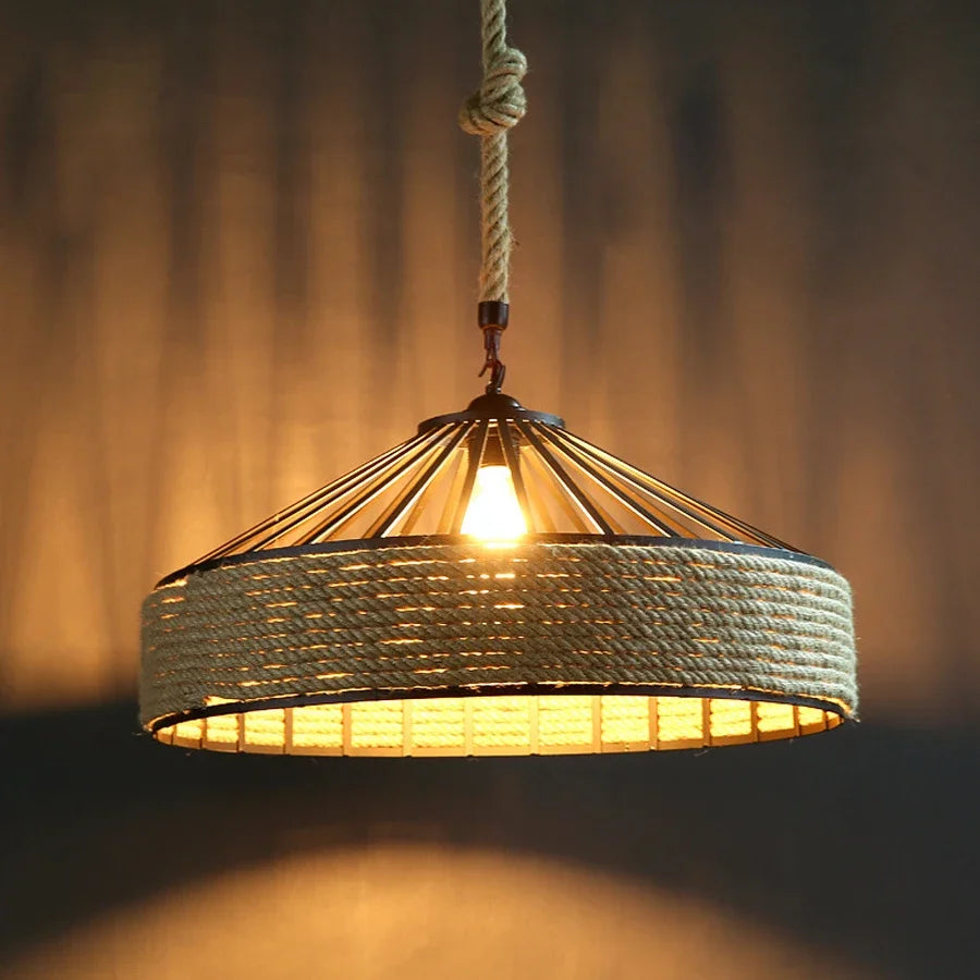 Handmade Boho Circular Rope Pendant Light