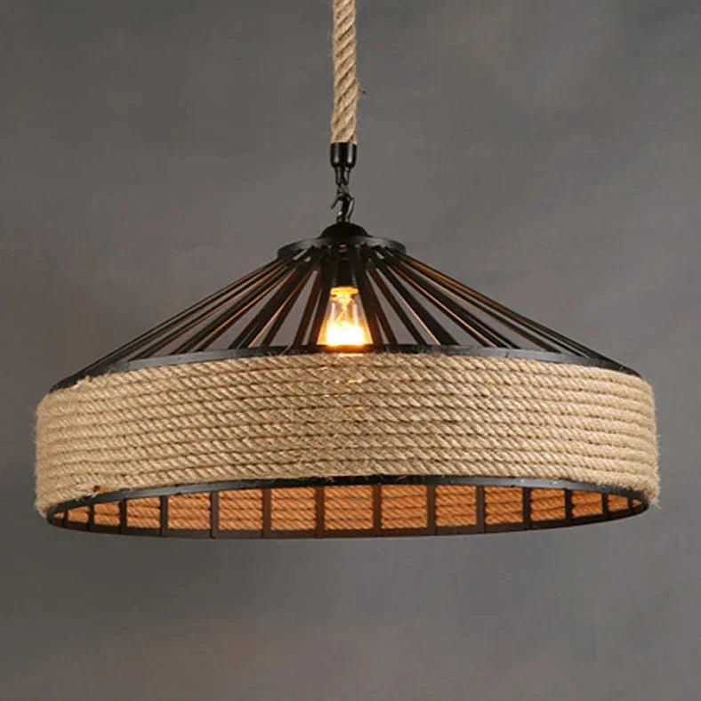 Handmade Boho Circular Rope Pendant Light