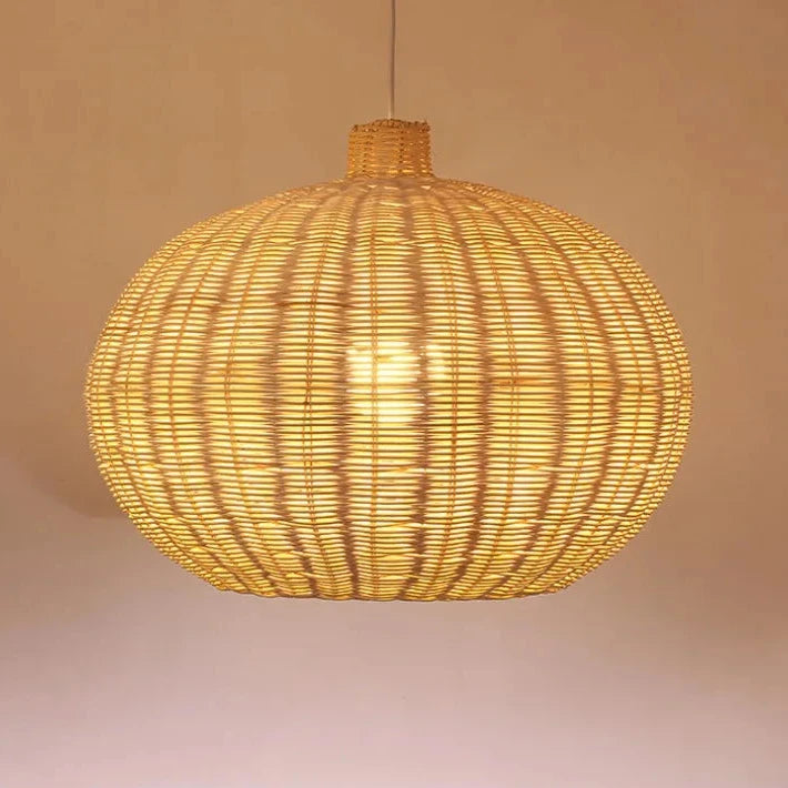 Original handgefertigte Hängelampe aus braunem Rattan