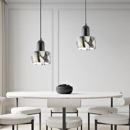 Modern Black Marble Circular Pendant Light