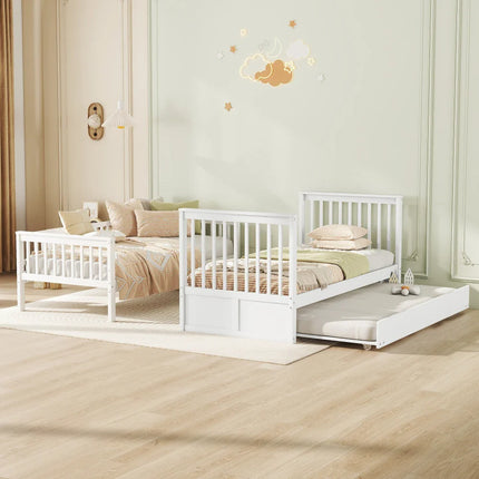 Loft bed with two single beds (90x200 cm) – Wood with staircase, White
