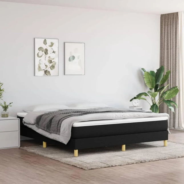 Sommier 160x200 – Sommier tapissier 2 places avec pieds, tissu noir