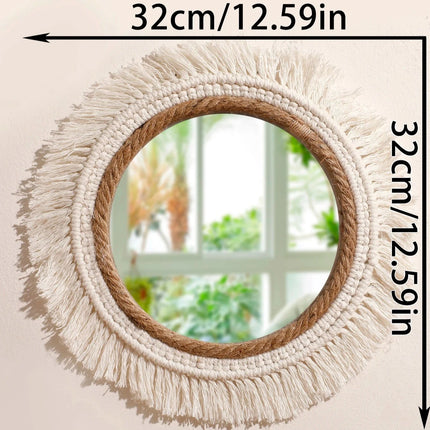 Decorative Woven Macrame Wall Mirror with Tassel