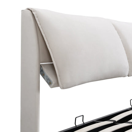 180x200cm Storage Bed – White Velvet &amp; Adjustable Headboard