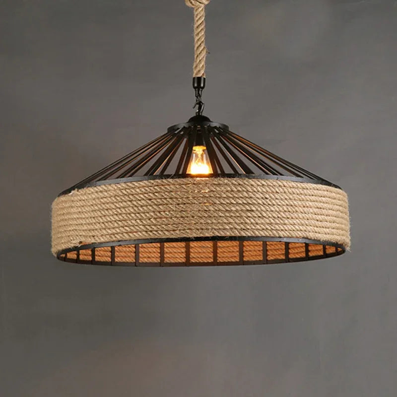 Handmade Boho Circular Rope Pendant Light