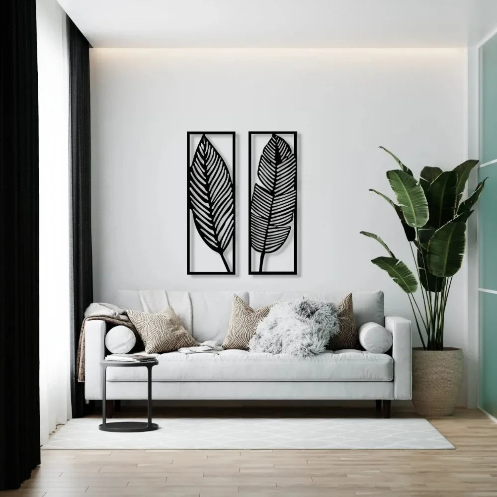 Set of 2 Decorative Black Metal Leaves