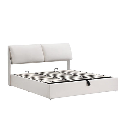 180x200cm Storage Bed – White Velvet &amp; Adjustable Headboard
