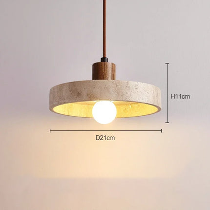 Pendelleuchte aus Travertinstein und rundem Holz