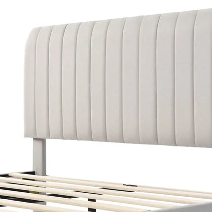 Double bed 140x200 – Beige fabric, adjustable headboard