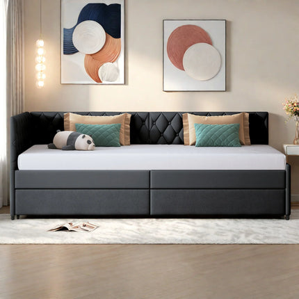 Single trundle bed 90x200 with pull-out bed – Grey velvet