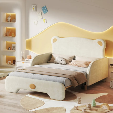 Children's double bed 140x200 – Bear design in beige velvet