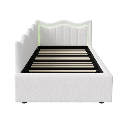 Single storage bed (90x200 cm) with hydraulic storage – Beige velvet