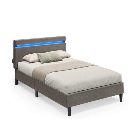 Single bed 90x190 – Metal frame with LED, USB &amp; Type-C Grey