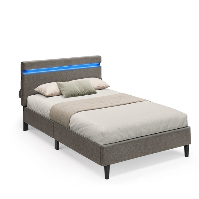 Lit 1 place 90x190 – Structure métal avec LED, USB & Type-C Gris