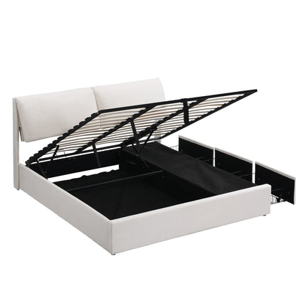 180x200cm Storage Bed – White Velvet &amp; Adjustable Headboard
