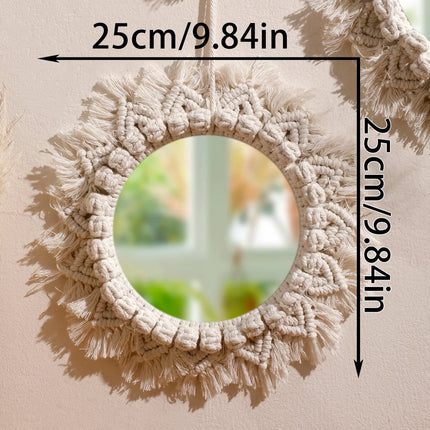 Decorative Woven Macrame Wall Mirror with Tassel