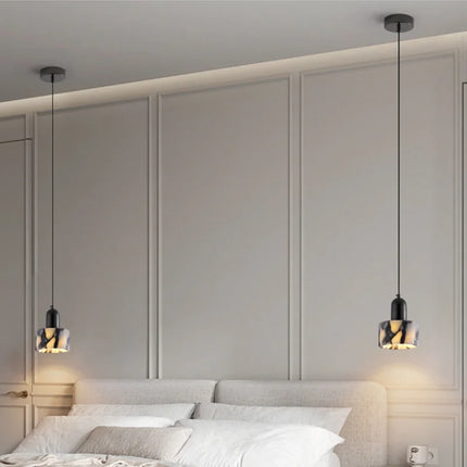 Modern Black Marble Circular Pendant Light