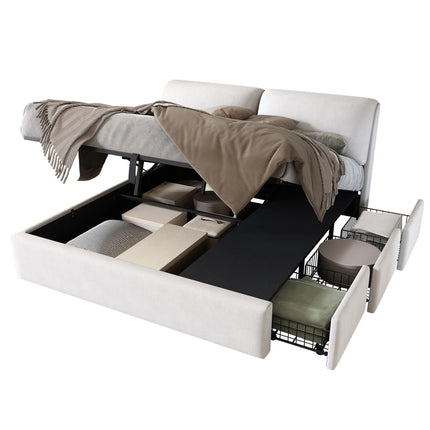 180x200cm Storage Bed – White Velvet &amp; Adjustable Headboard