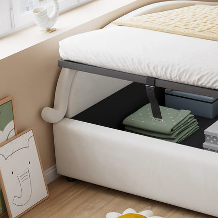 Single bed with storage (90x200cm) – Cat design in beige velvet