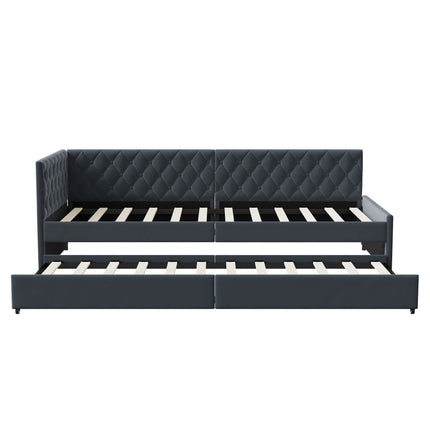 Single trundle bed 90x200 with pull-out bed – Grey velvet