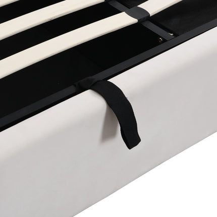 180x200cm Storage Bed – White Velvet &amp; Adjustable Headboard