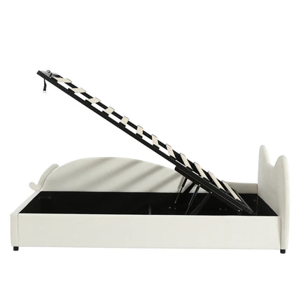 Single bed with storage (90x200cm) – Cat design in beige velvet