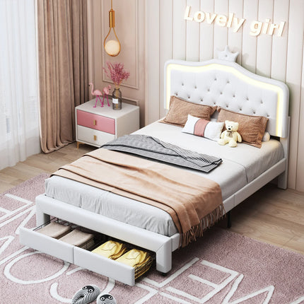 Double bed 140x200 – Princess design with storage drawer White