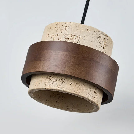Retro-LED-Pendelleuchte aus Holz und Stein