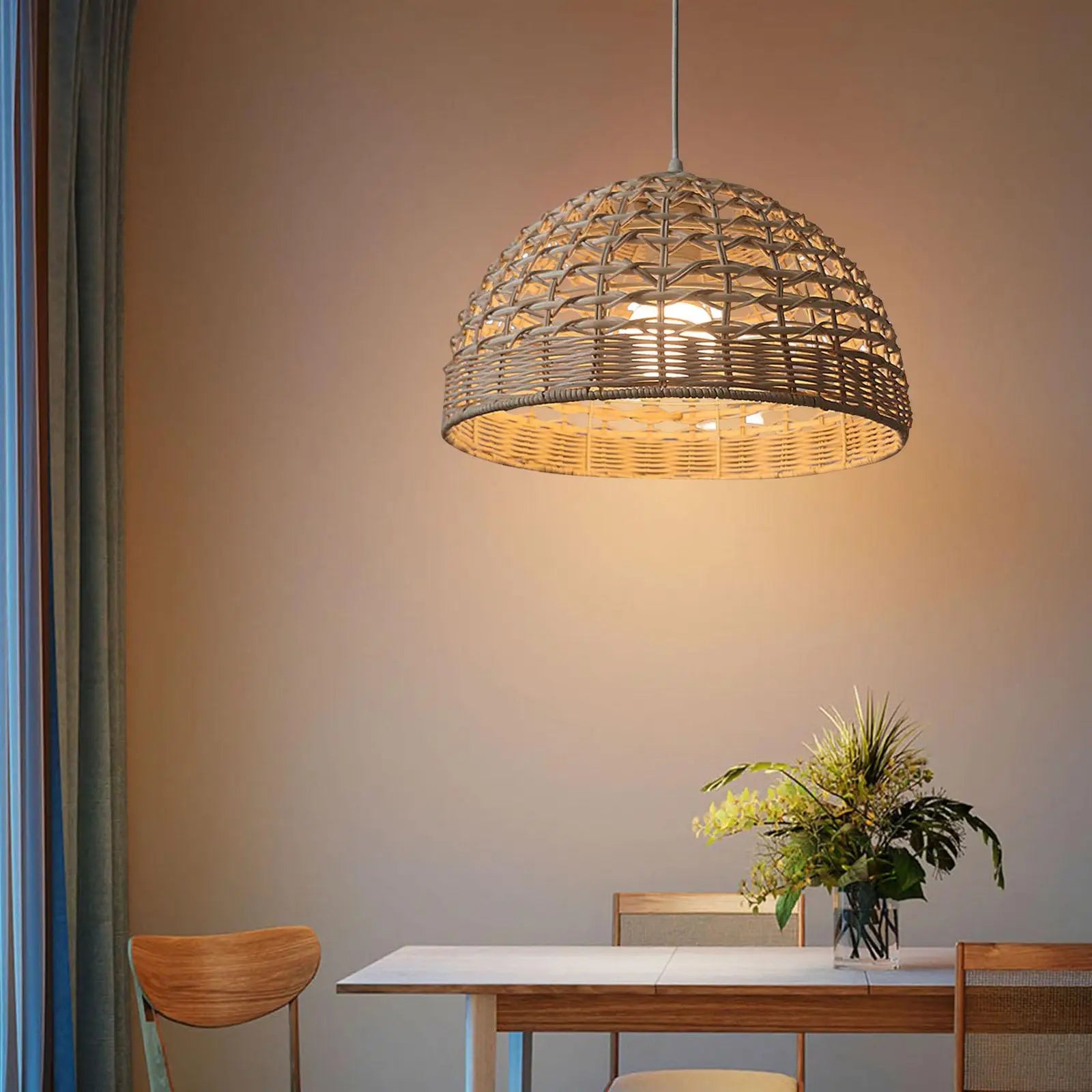 Pendant Light with Woven Bamboo Lampshade