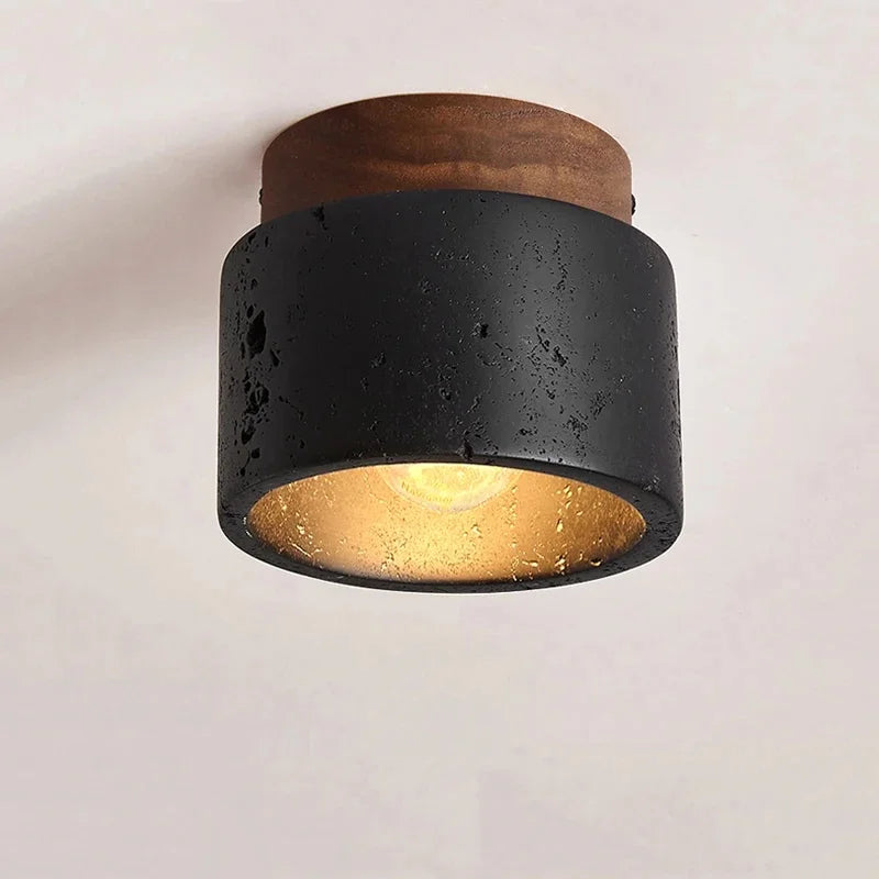 Black LED Ceiling Light in Travertine Stone