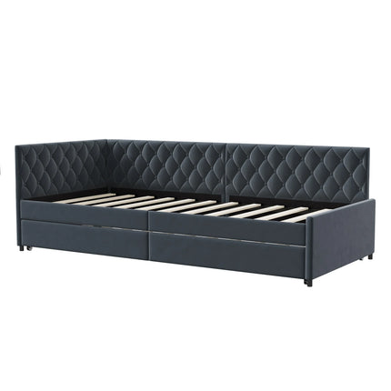 Single trundle bed 90x200 with pull-out bed – Grey velvet