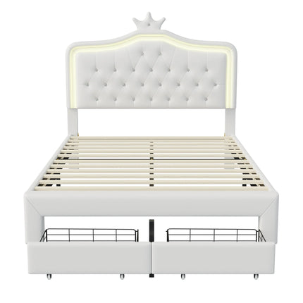 Double bed 140x200 – Princess design with storage drawer White