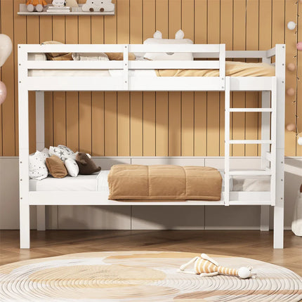 Mezzanine-Bett mit zwei Einzelbetten (90x200 cm) – Weißes Holz mit Leiter und trennbaren Betten