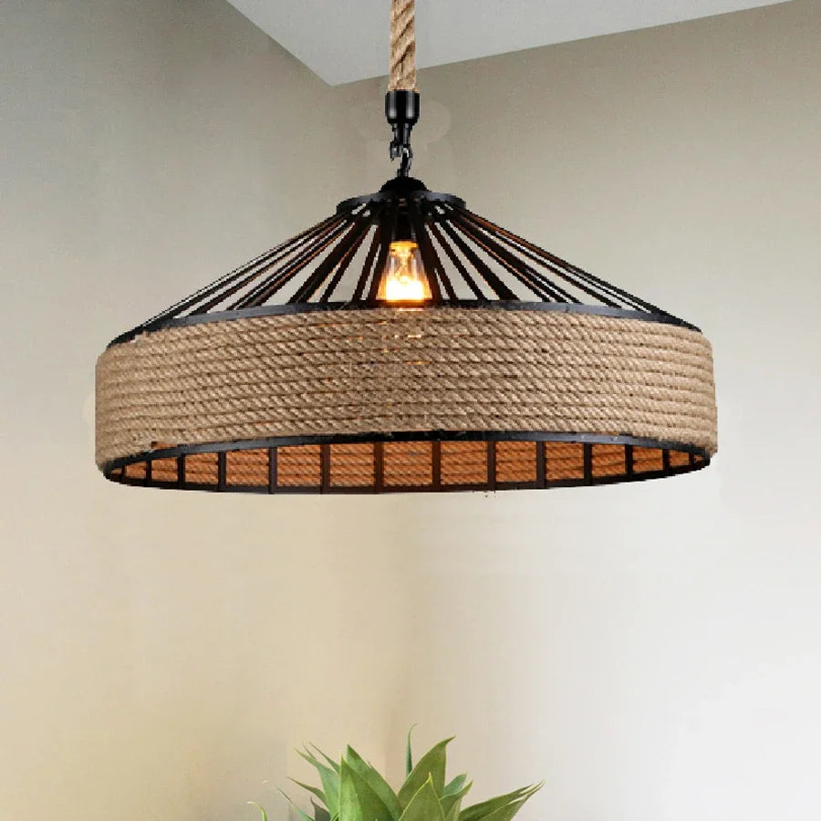 Handmade Boho Circular Rope Pendant Light