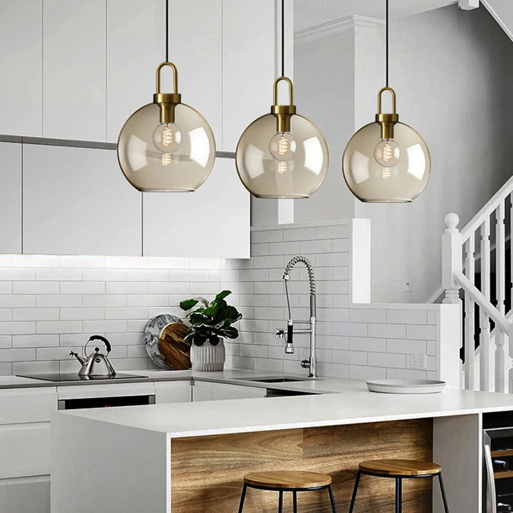 Modern Nordic Design Glass Golden Hook Pendant Light