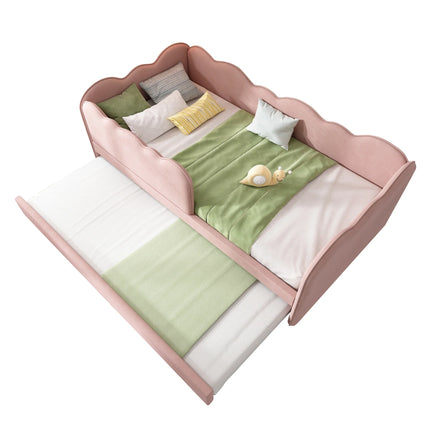 Single bed 90x190 with pull-out bed – Pink velvet pull-out bed