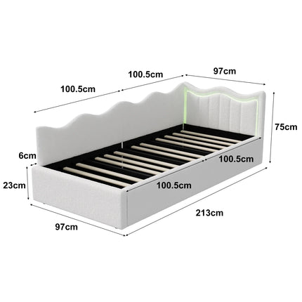 Single storage bed (90x200 cm) with hydraulic storage – Beige velvet