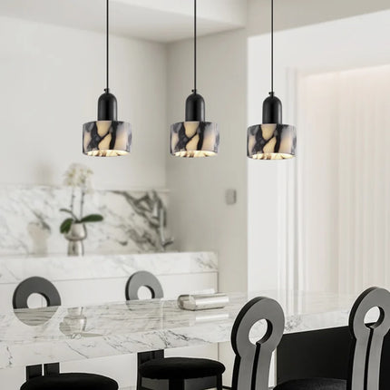 Modern Black Marble Circular Pendant Light