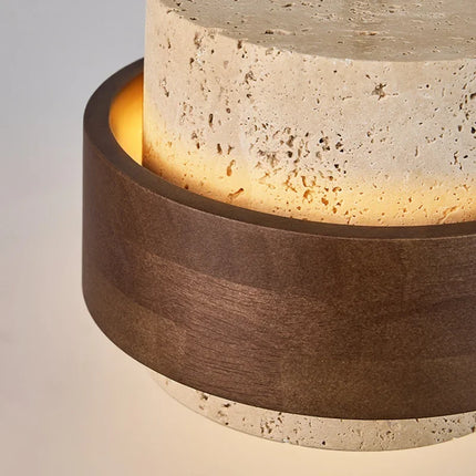 Retro-LED-Pendelleuchte aus Holz und Stein