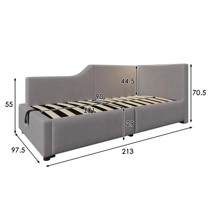 Lit coffre 1 place 90x200 avec rangement – Daybed velours avec lumière & USB-C Gris