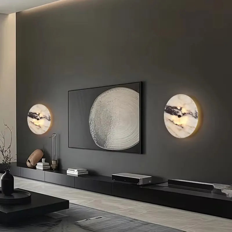 Natural Marble Circular Wall Lamp