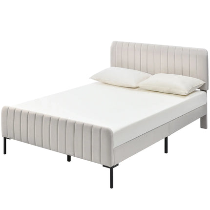 Lit 2 places 160x200 – Tissu beige, tête de lit ajustable