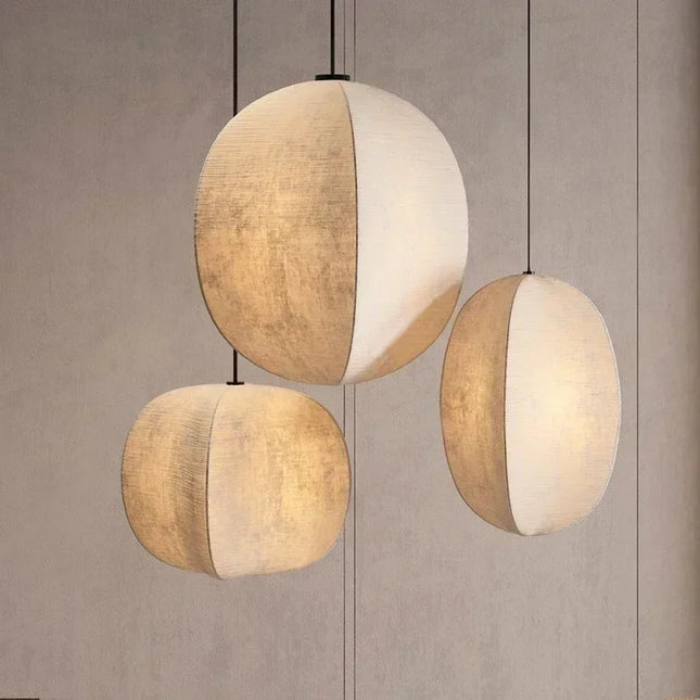 Minimalistische Pendelleuchte aus Leinen „Wabi-Sabi“