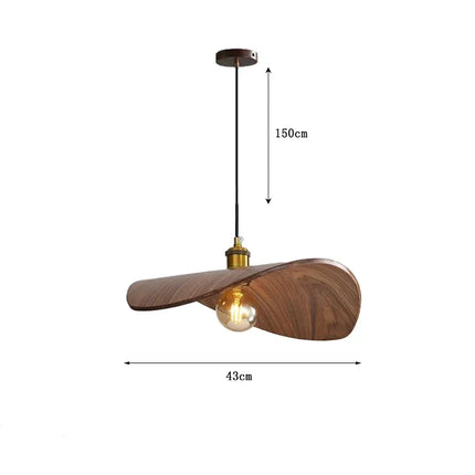 Modern Wooden Pendant Light with Carved Hat